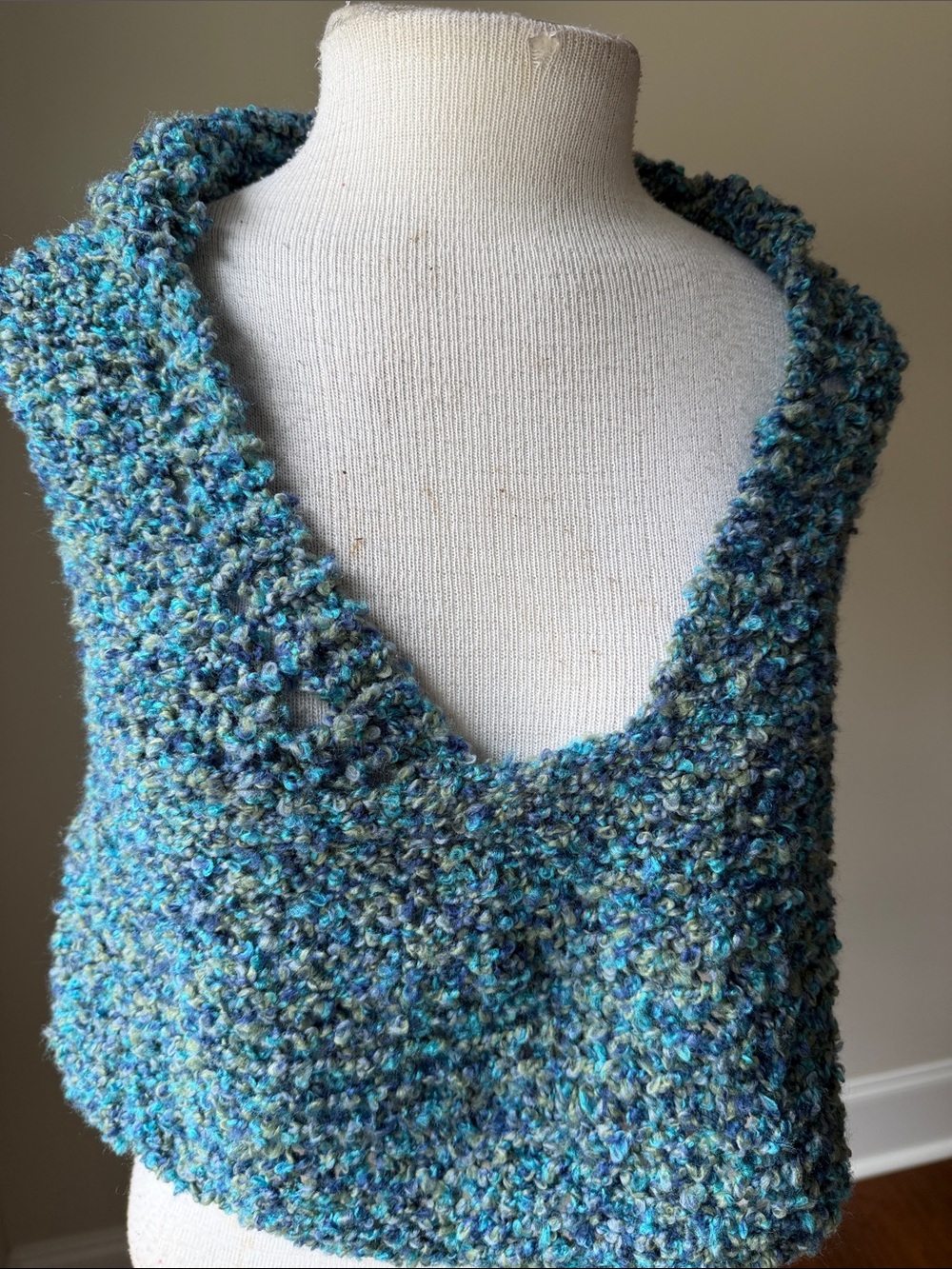 Handcrafted Bouclé Teal Blue Knit Scarf Wrap